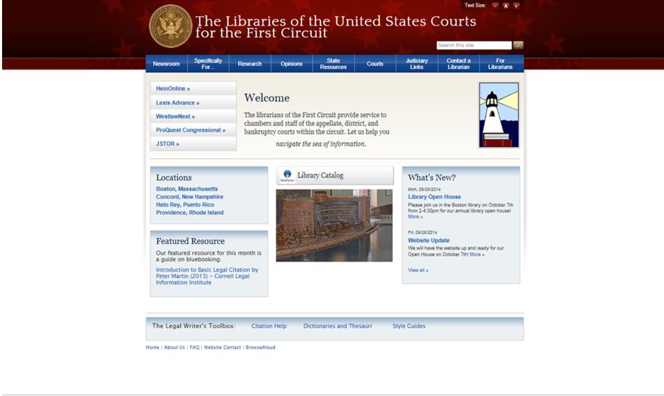1st Circuit Court of Appeals Library Website after the migration into a Content Management System