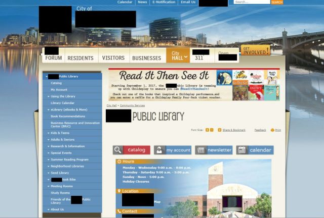photo of a public library website within a city library's website