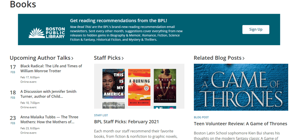 Design of the Boston Public Library Books page